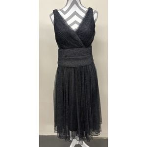 NWT Coldwater Creek BLK/SLVR Shimmer V-Neck Fit And Flare Dress Women Size 12 FS